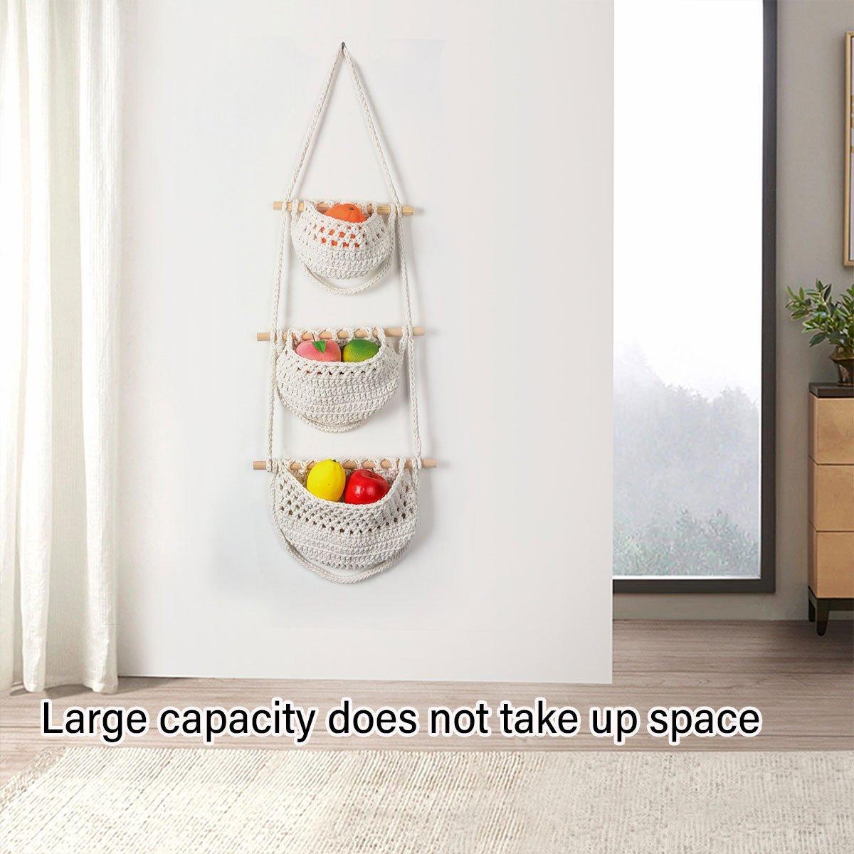 Brown three tier cotton rope hanging storage basket - view 5