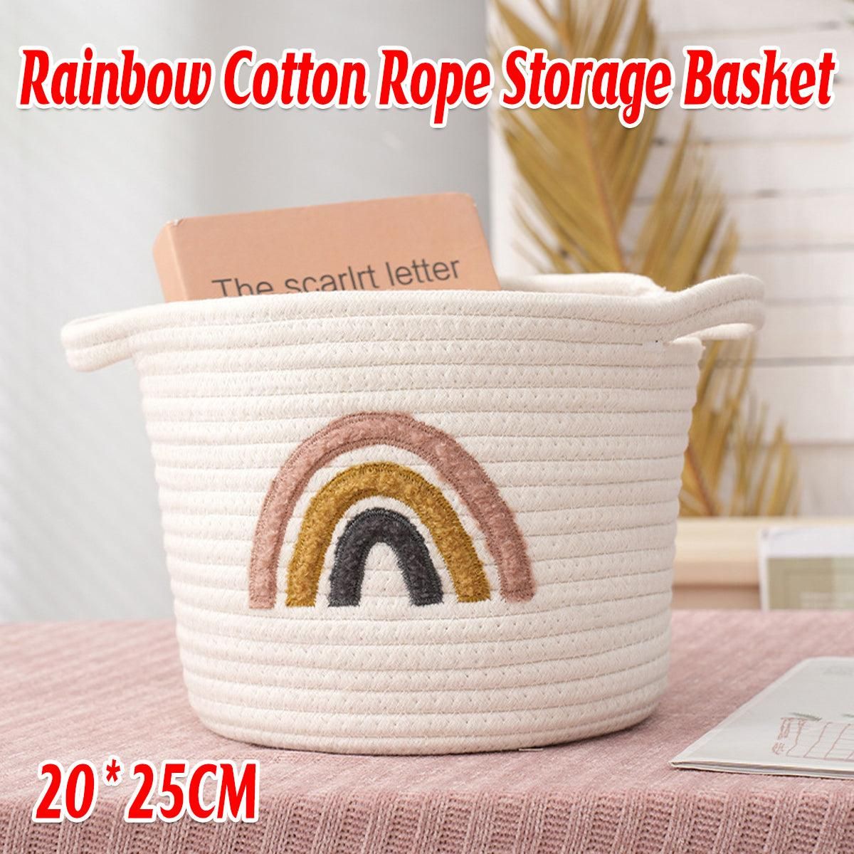 Rainbow cotton rope storage basket with handles - view 1