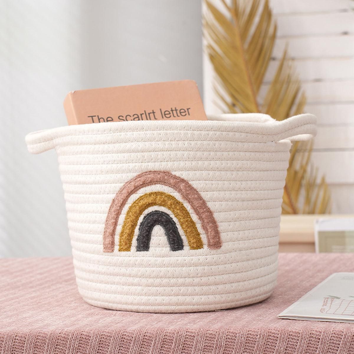 Rainbow cotton rope storage basket with handles - view 12