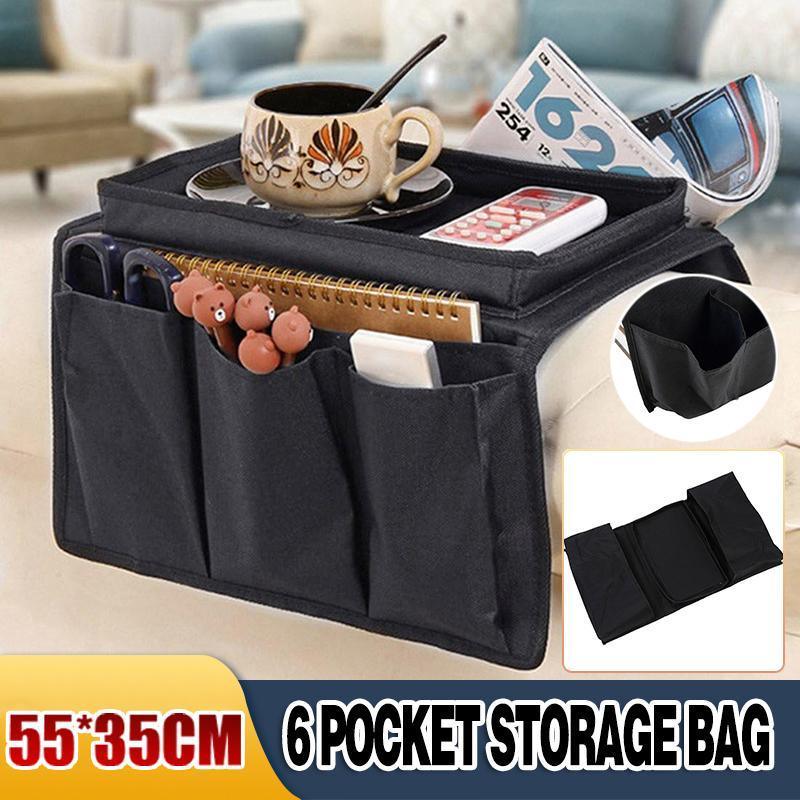 Black sofa armrest organiser with 6 pockets - view 1