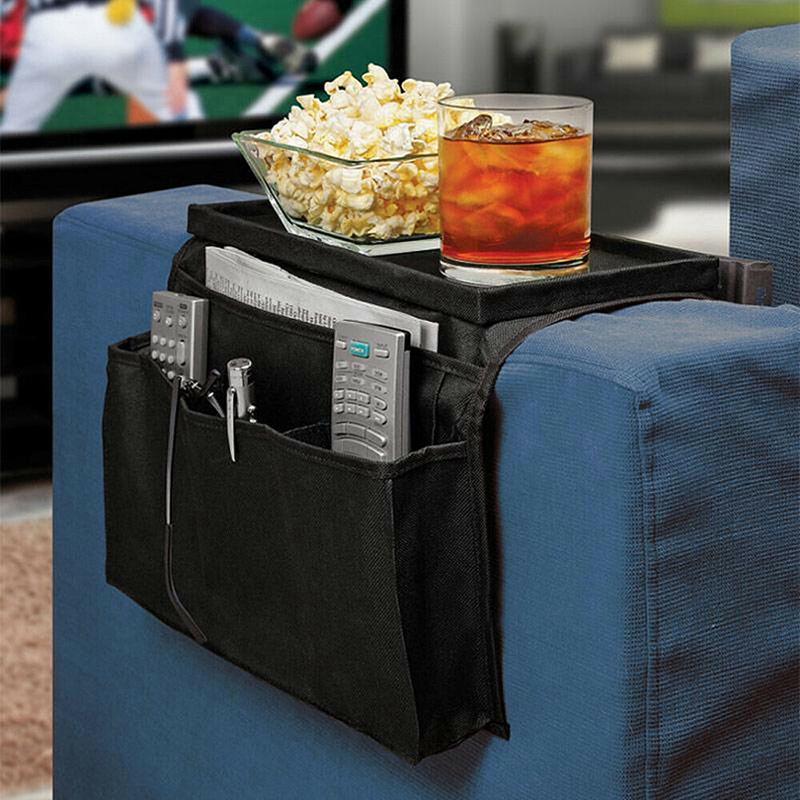 Black sofa armrest organiser with 6 pockets - view 4