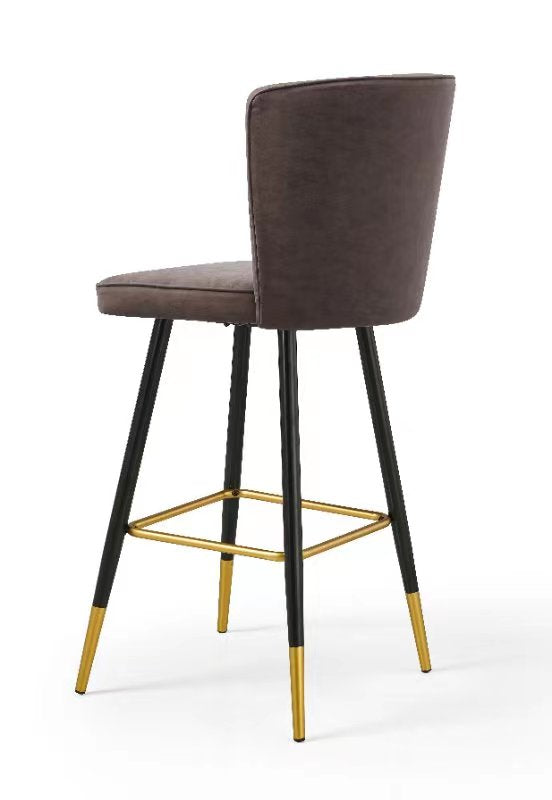 Mid-Century Modern Brown Leather Bar Stool