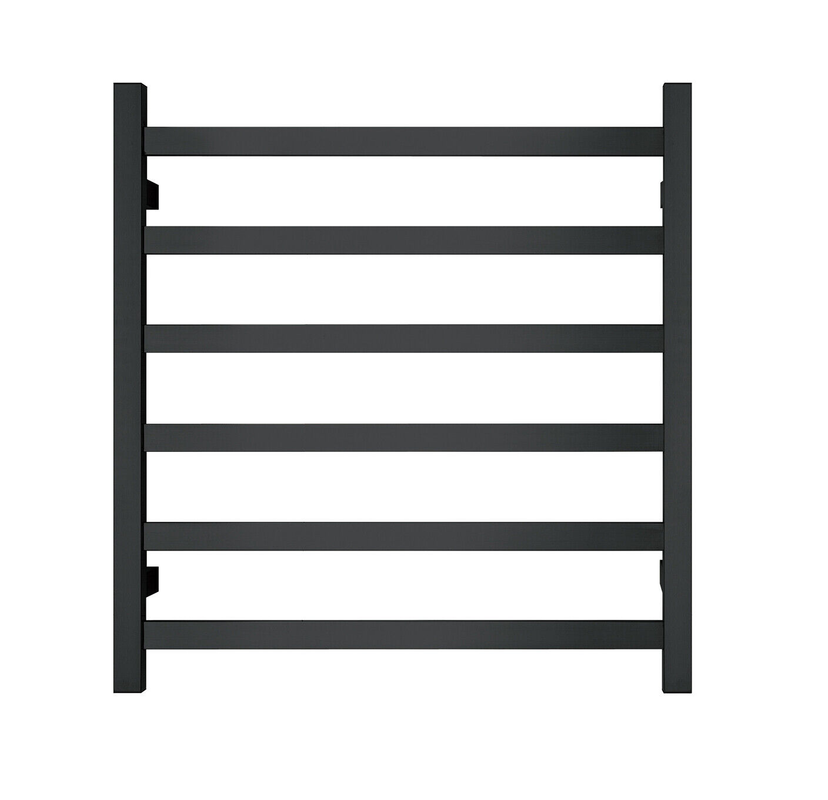 Premium Matte Black 6-Bar Heated Towel Rack — Square Design, 650x620mm, AU Standard — Allure Home Collections