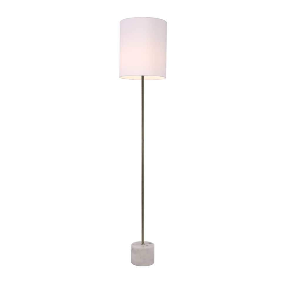 Drum Shade Floor Lamp Antique Brass with White Velvet Shade