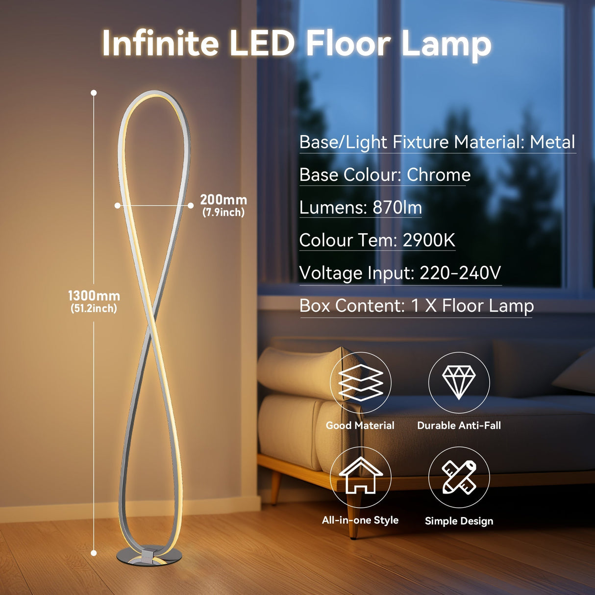 Infinity effect LED floor lamp in chrome