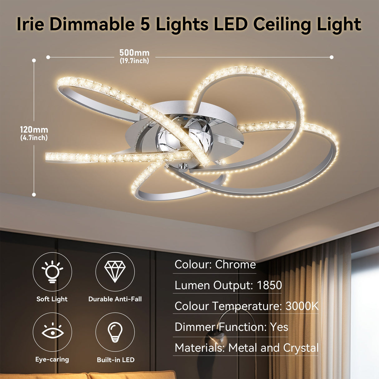 Irie Chrome Dimmable 5-Light LED Ceiling Light — Allure Home Collections