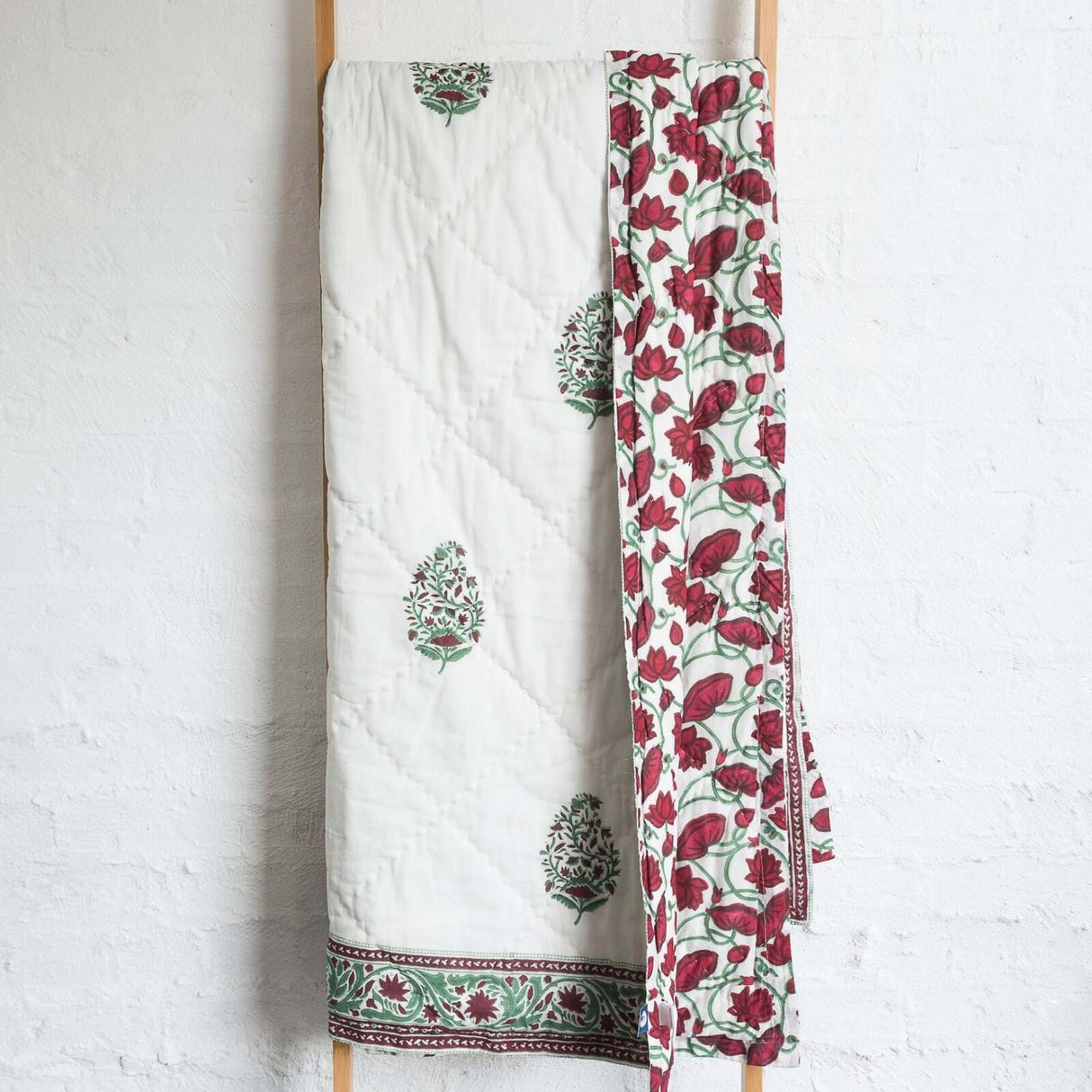 Andoversford Hand Block Printed Cotton Coverlet, Queen, Ruby