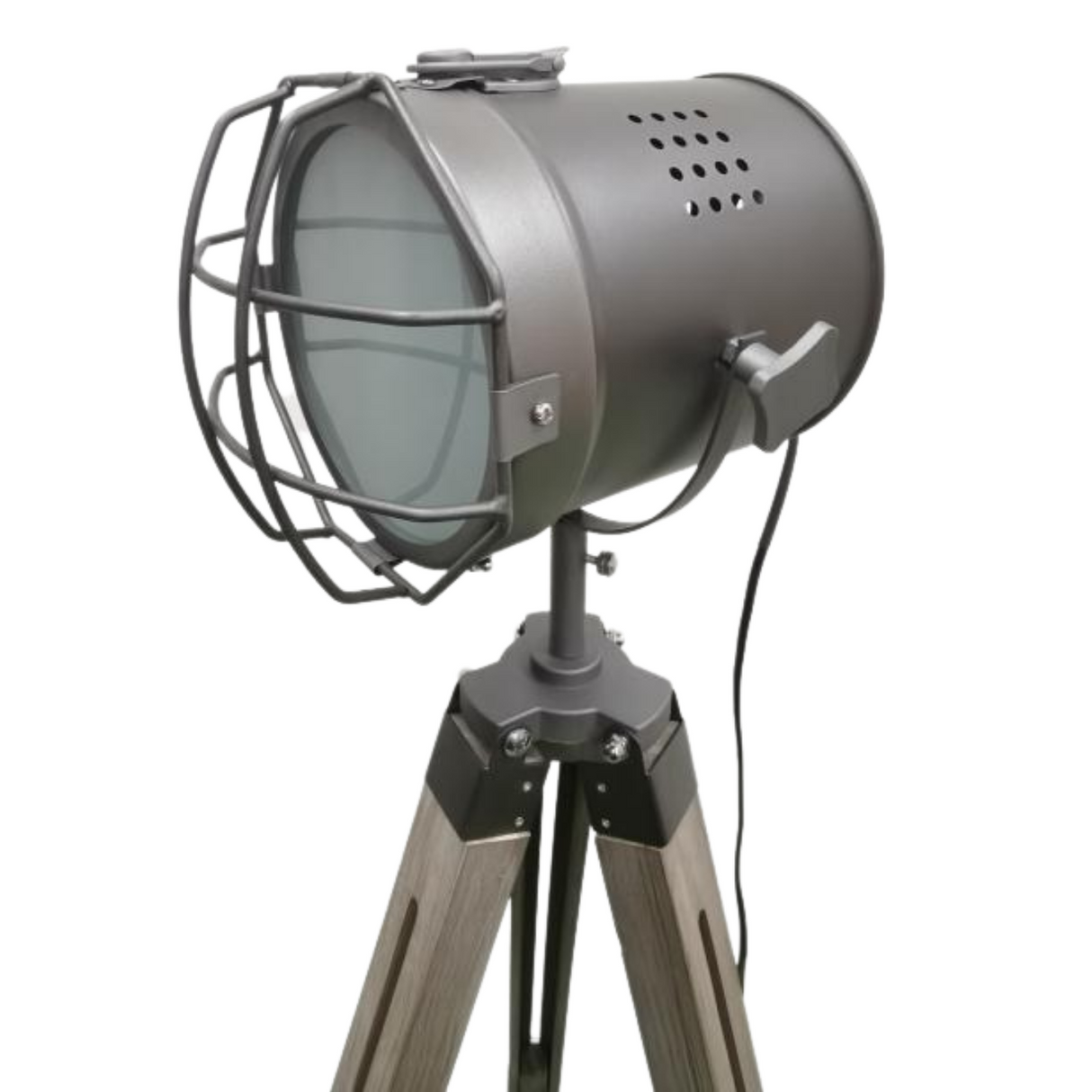 Nautical Tripod Floor Lamp Steel Grey with Searchlight Head