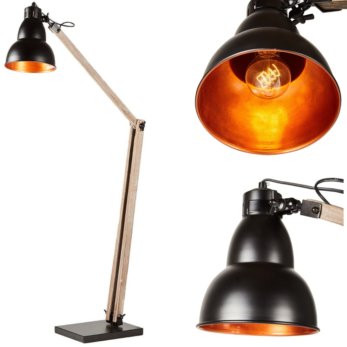 Adjustable Industrial Floor Lamp Matte Black with Copper Interior