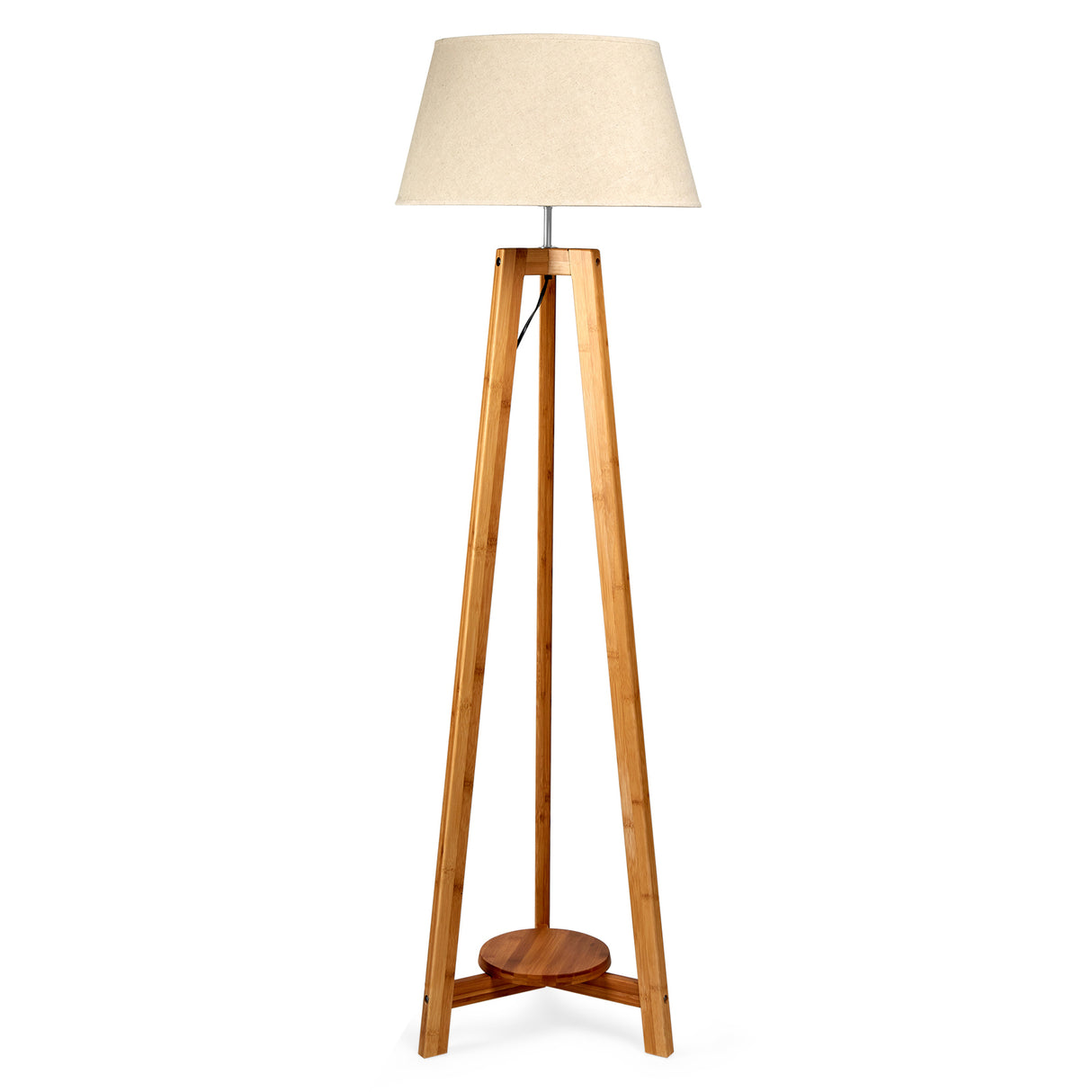 Bamboo tripod floor lamp with beige linen shade