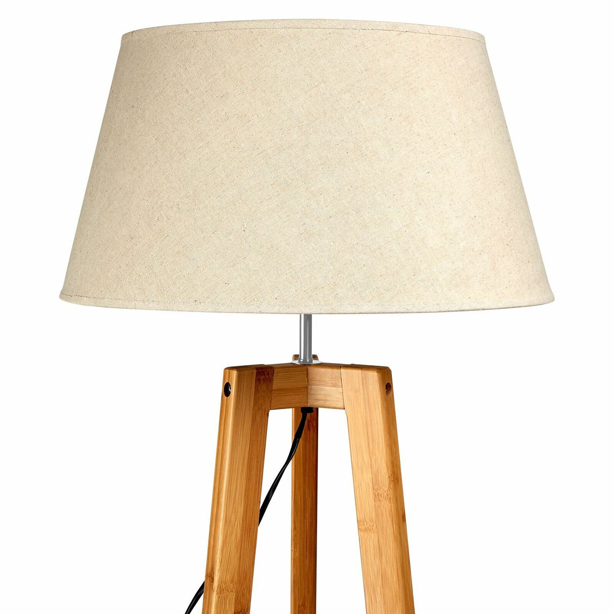 Bamboo tripod floor lamp with beige linen shade