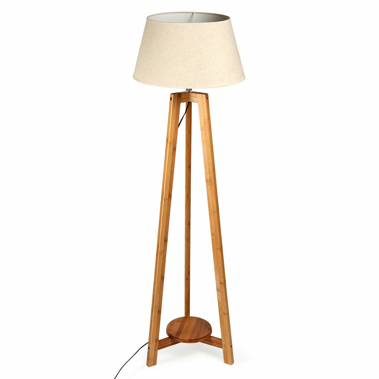 Bamboo tripod floor lamp with beige linen shade