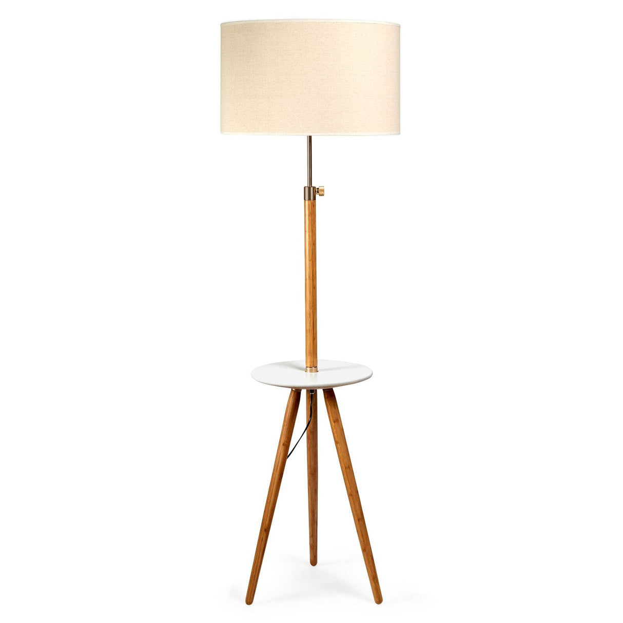 Adjustable Bamboo Tripod Floor Lamp with Table