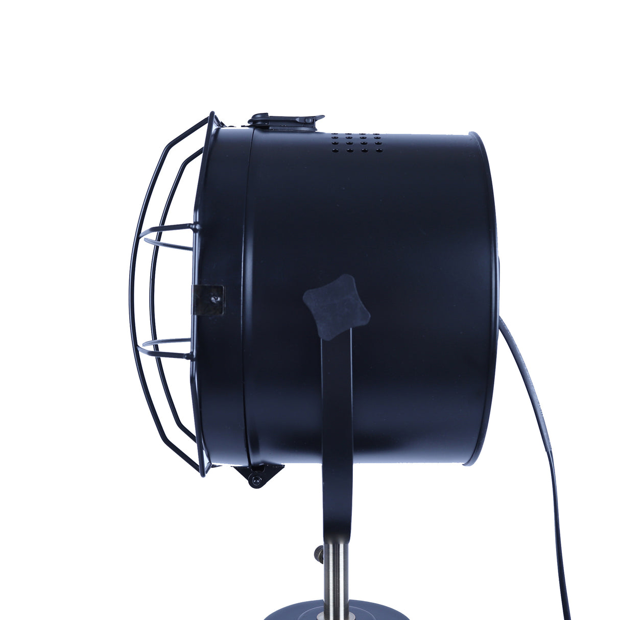 Nautical tripod floor lamp with adjustable matte black spotlight head