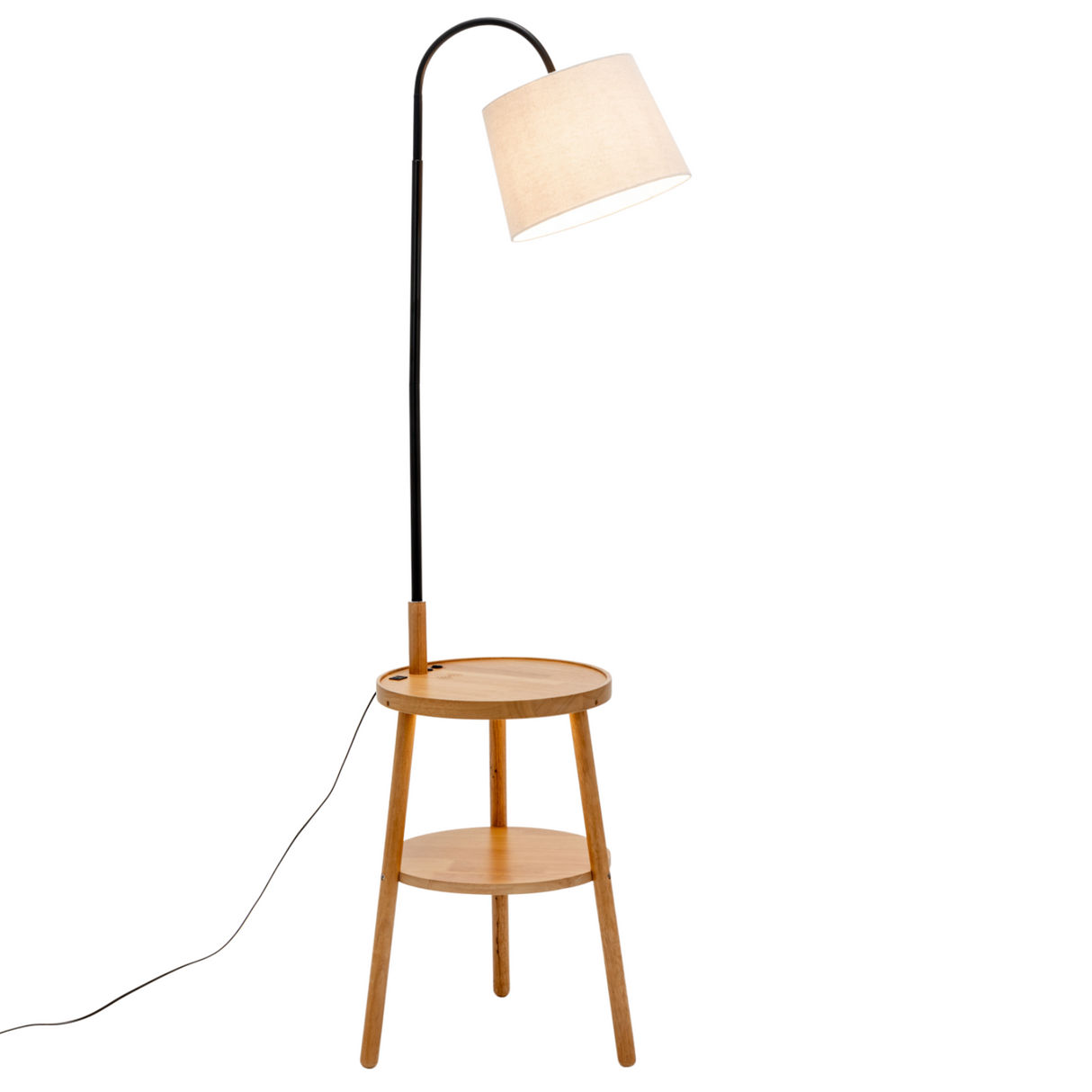 Tripod Floor Lamp with Shelf and USB Charger