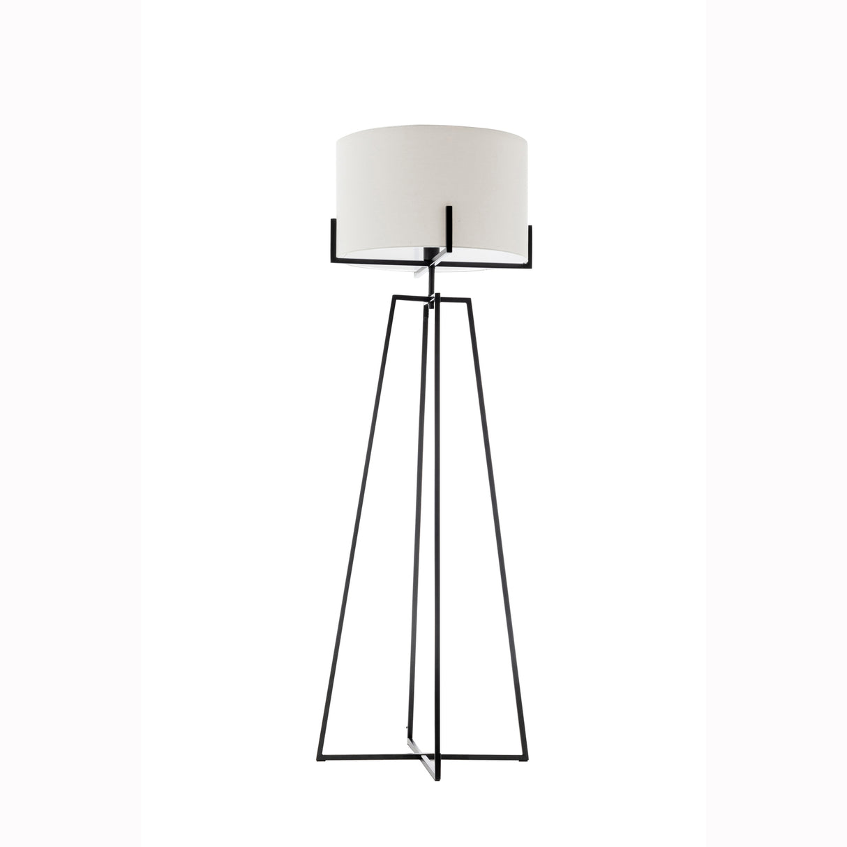 Dimmable floor lamp with matte black frame and cream linen shade