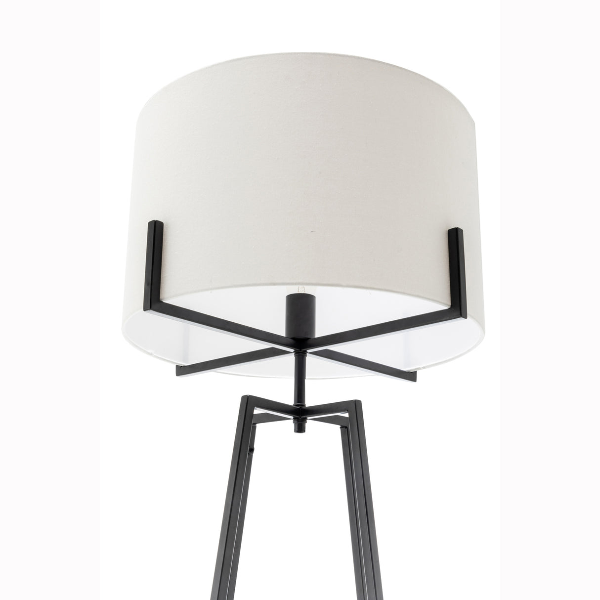 Matte black floor lamp and table lamp set with cream linen shades - view 5