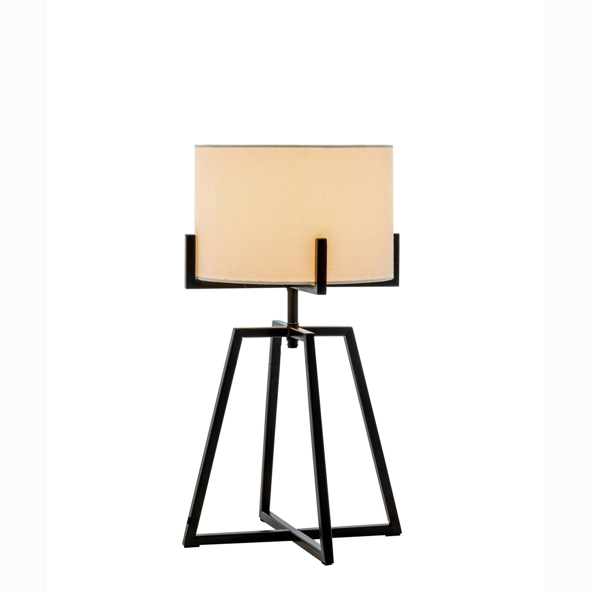 Matte black floor lamp and table lamp set with cream linen shades - view 8