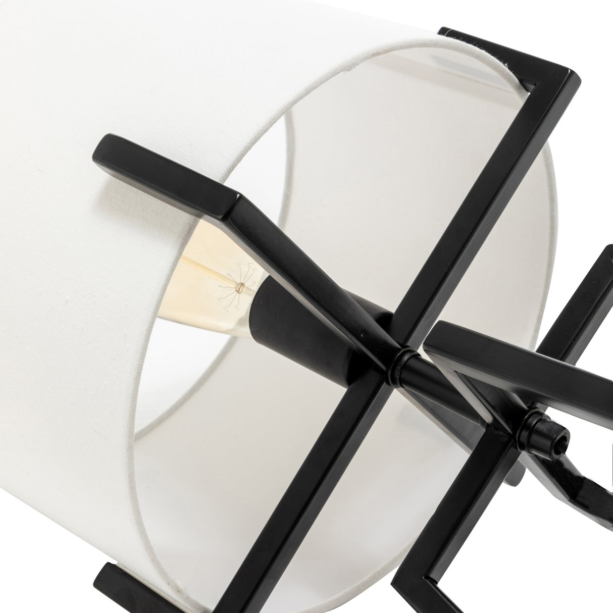 Matte black floor lamp and table lamp set with cream linen shades - view 10