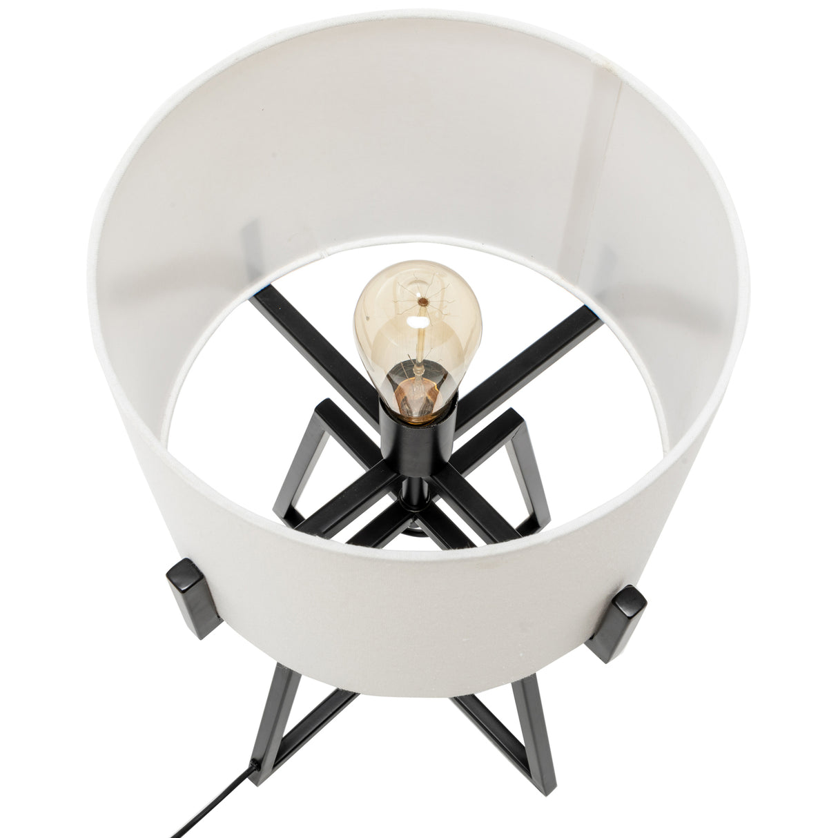 Matte black metal dimmable table lamp with linen shade - view 5