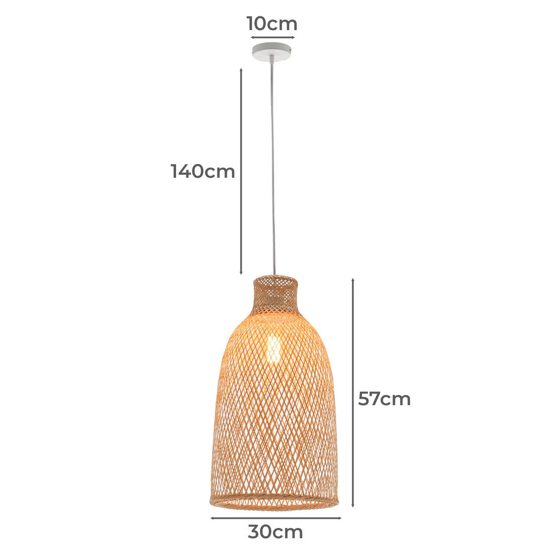 Natural Woven Bamboo Cone Pendant Light Boho Tropical