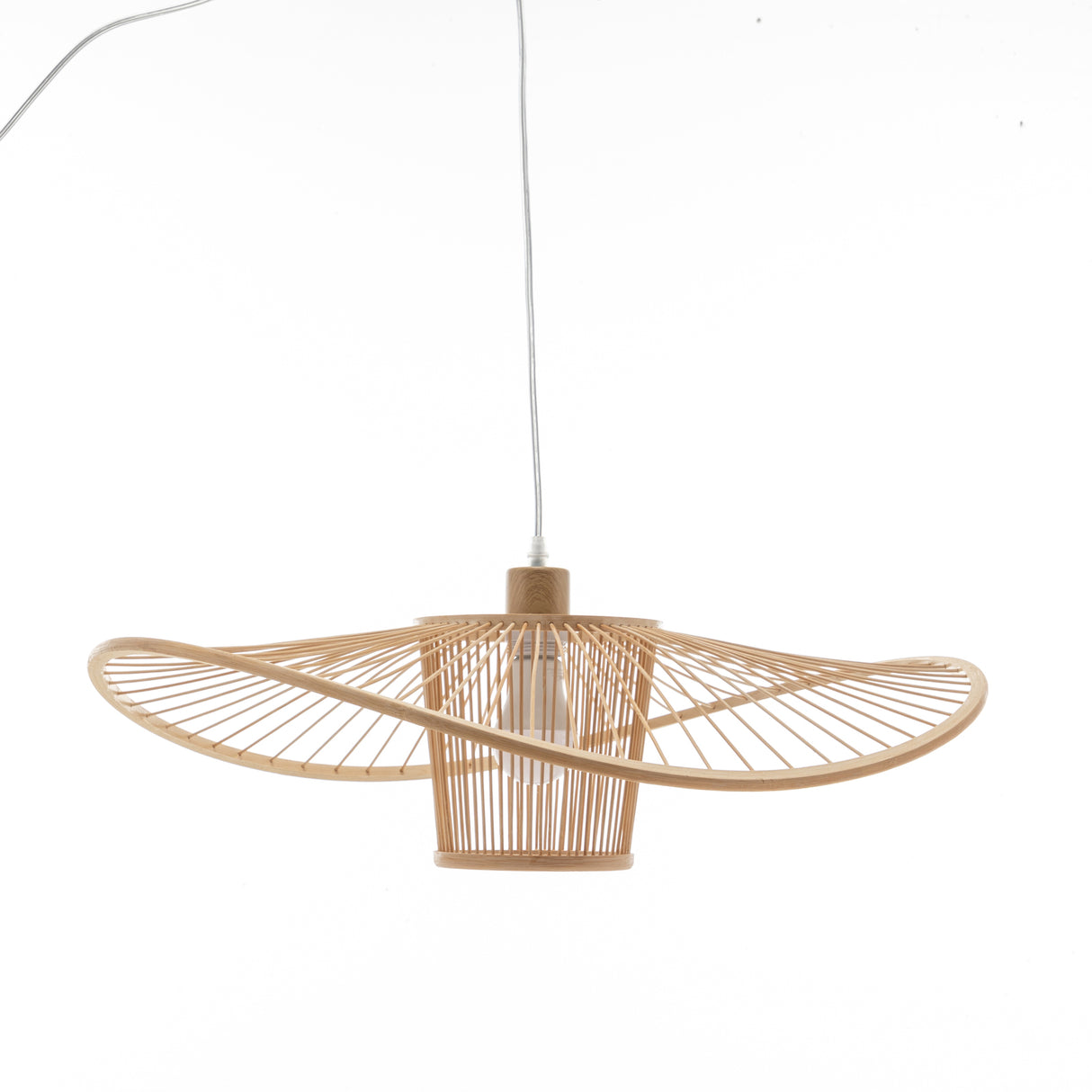 Natural Hand Woven Bamboo Wide Brim Pendant Light