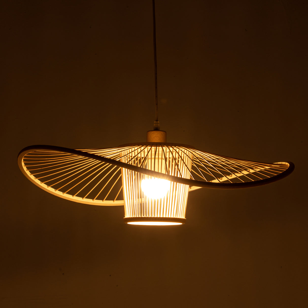 Natural Hand Woven Bamboo Wide Brim Pendant Light