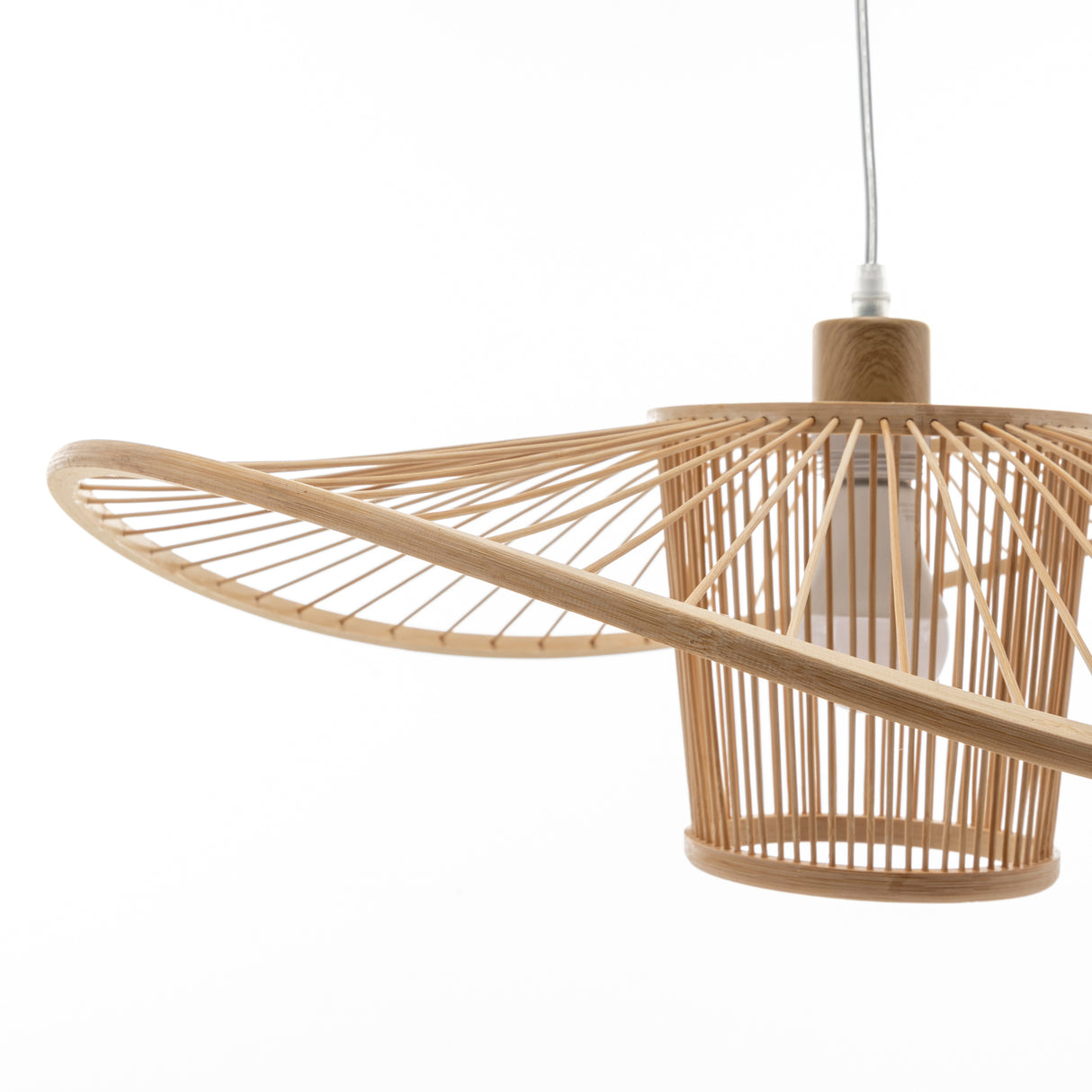 Natural Hand Woven Bamboo Wide Brim Pendant Light