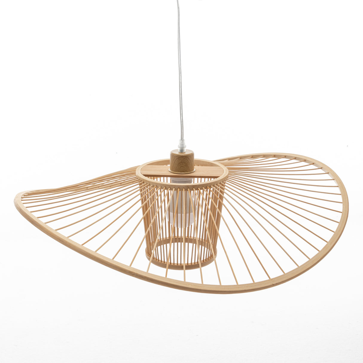 Natural Hand Woven Bamboo Wide Brim Pendant Light