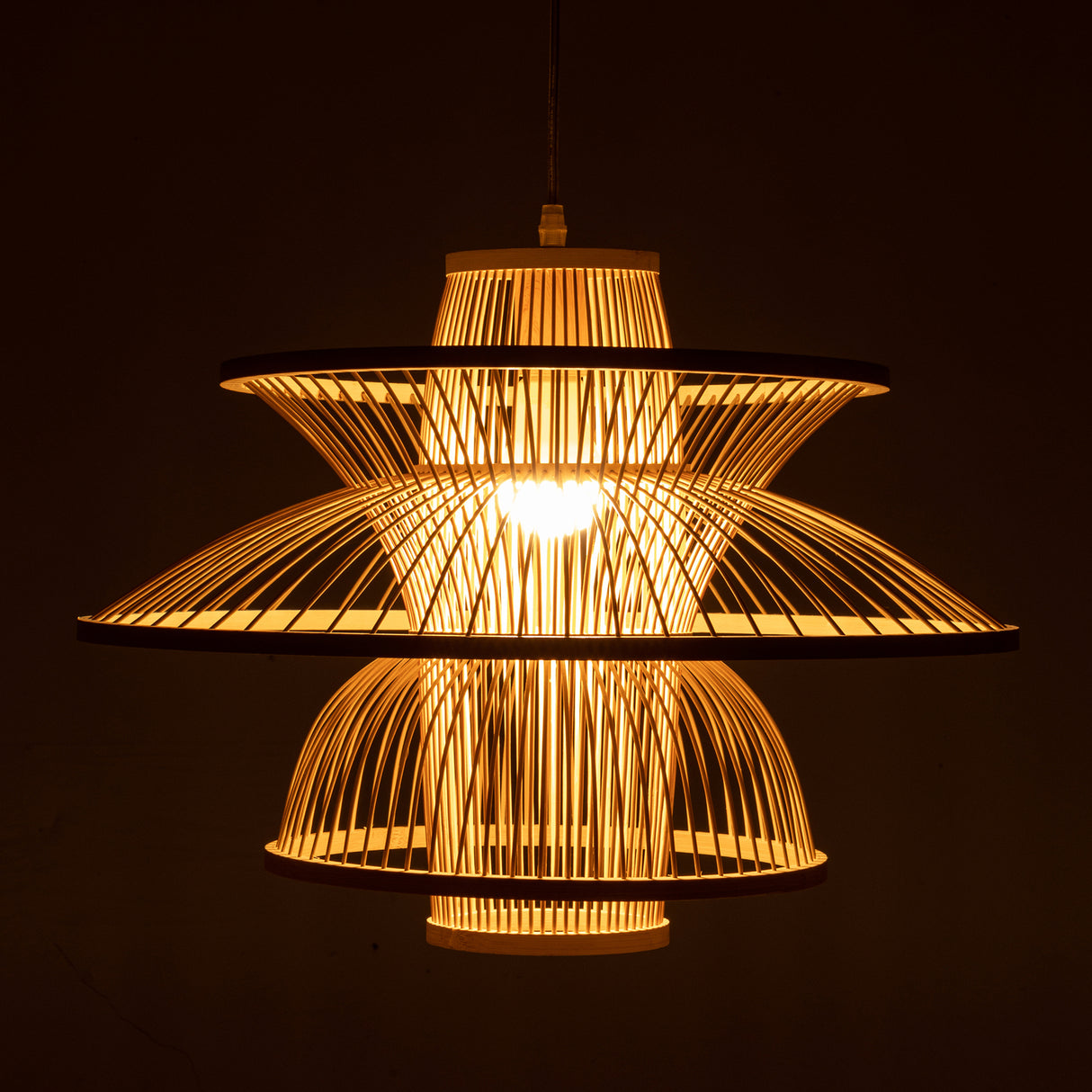 Natural Hand Woven Bamboo 3 Layer Pendant Light