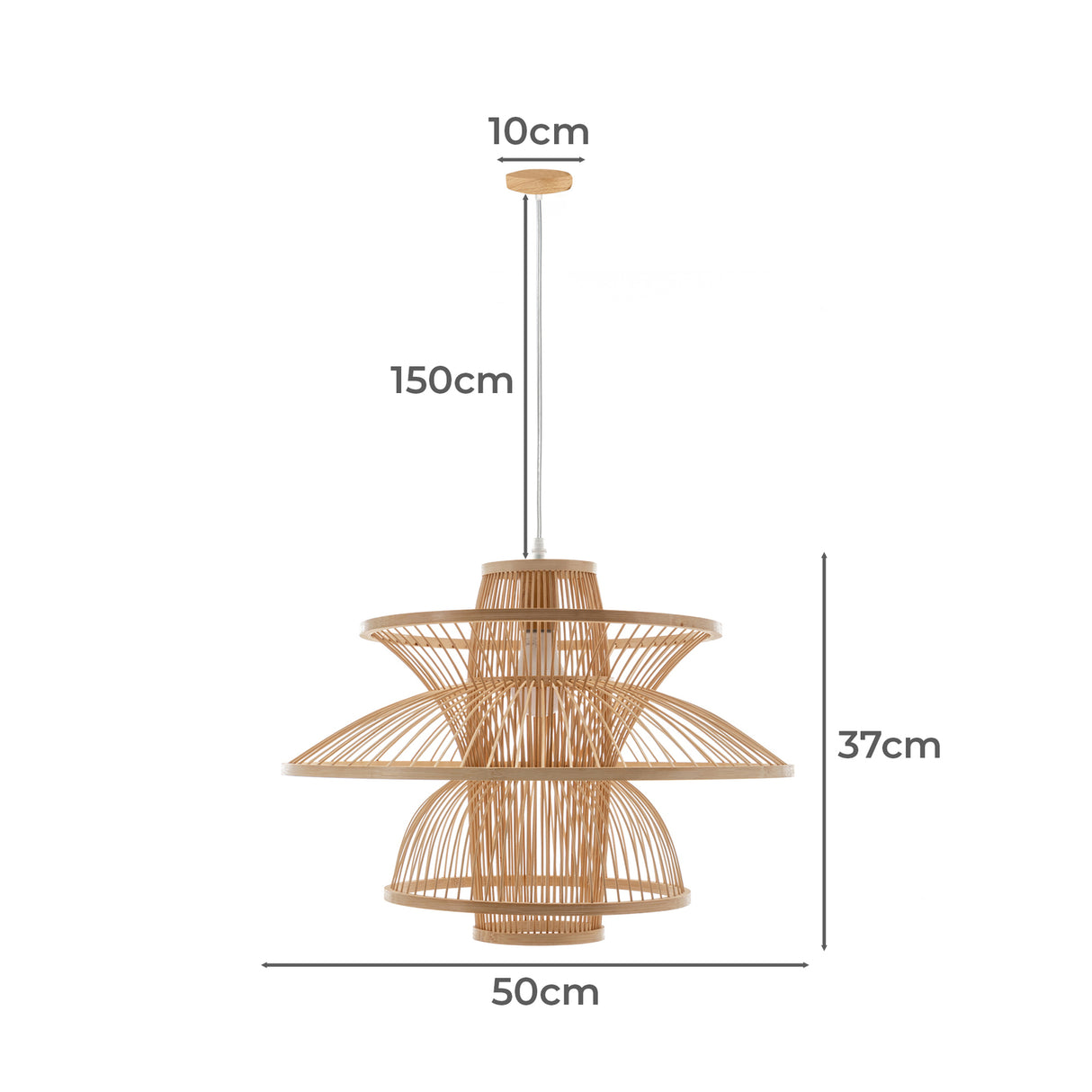 Natural Hand Woven Bamboo 3 Layer Pendant Light