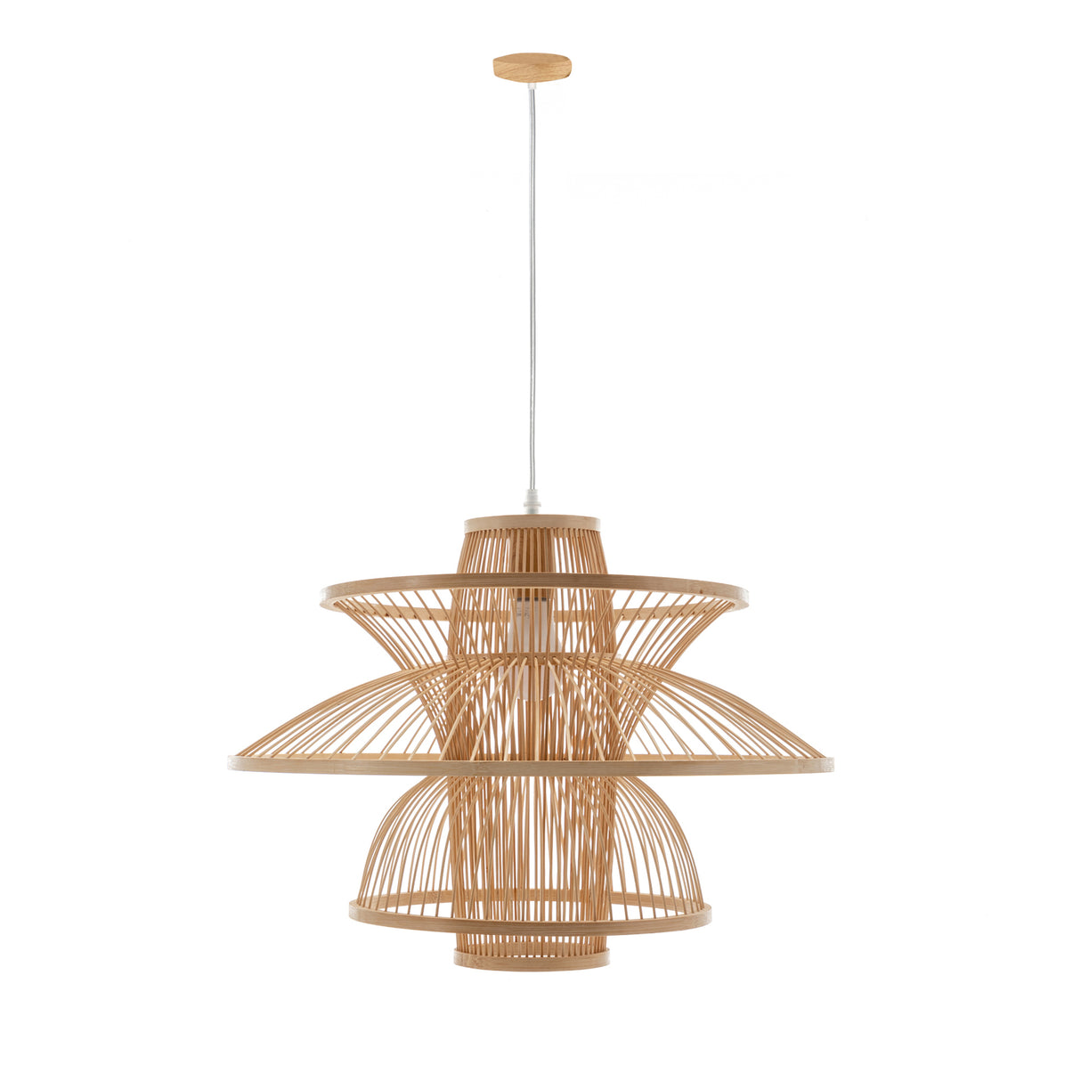Natural Hand Woven Bamboo 3 Layer Pendant Light