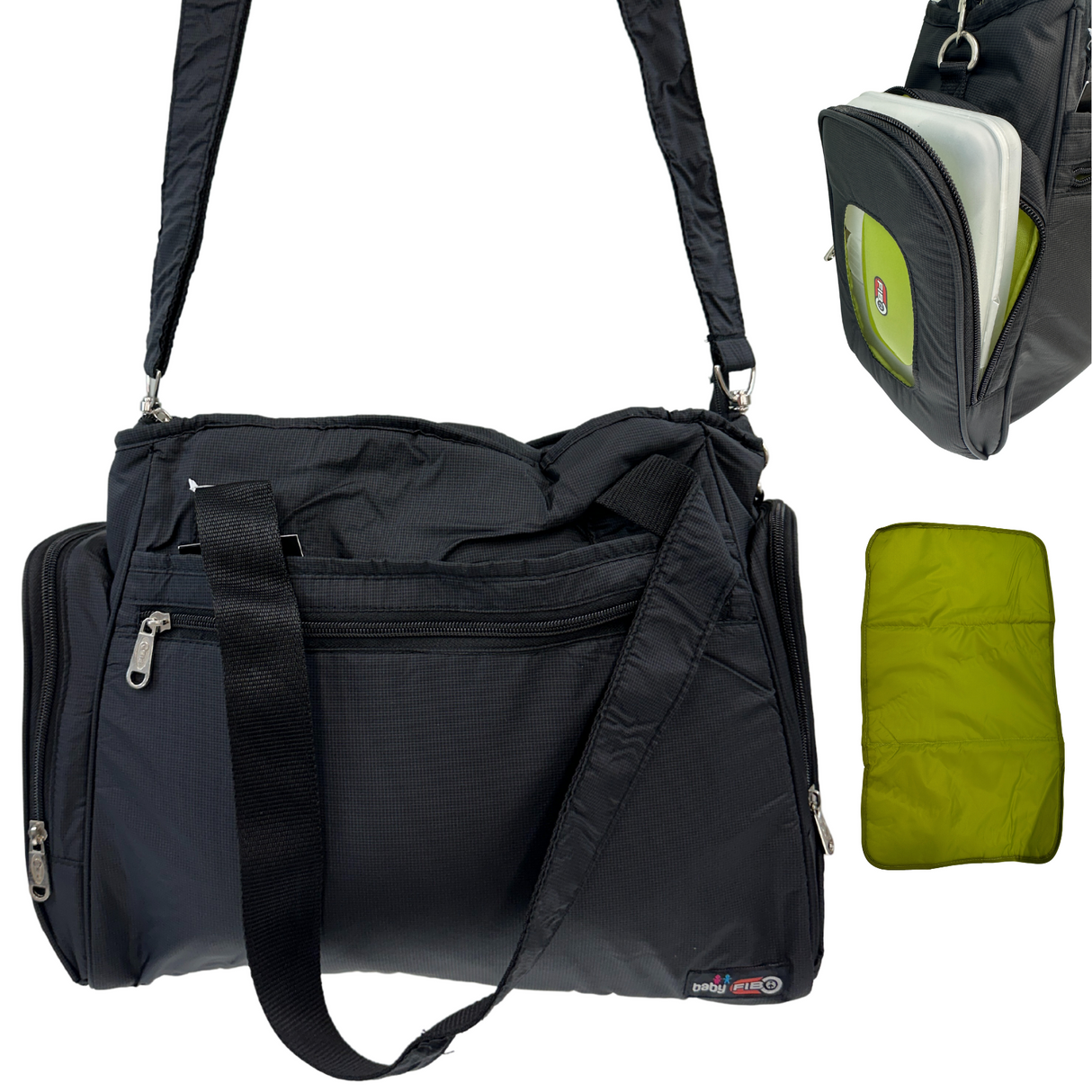 Black baby nappy changing travel tote bag
