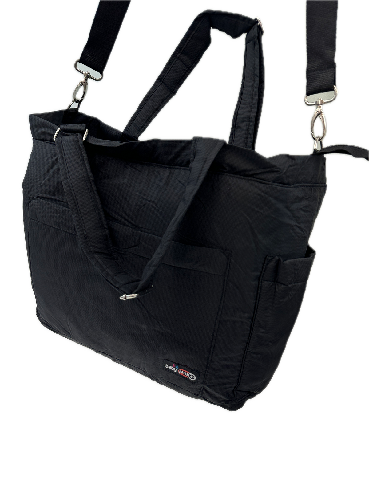 Large black baby nappy changing travel tote bag