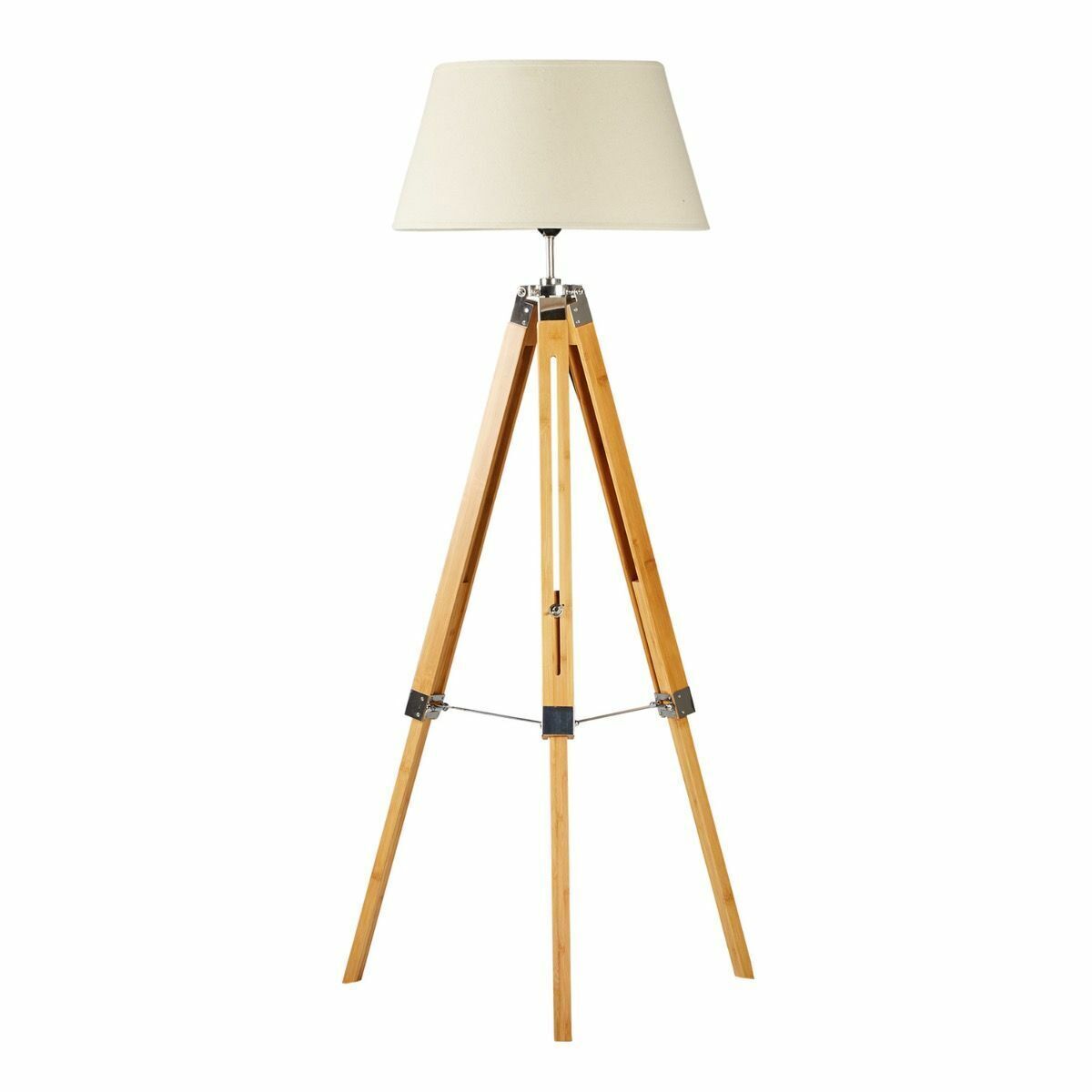 Bamboo tripod floor lamp with beige linen shade