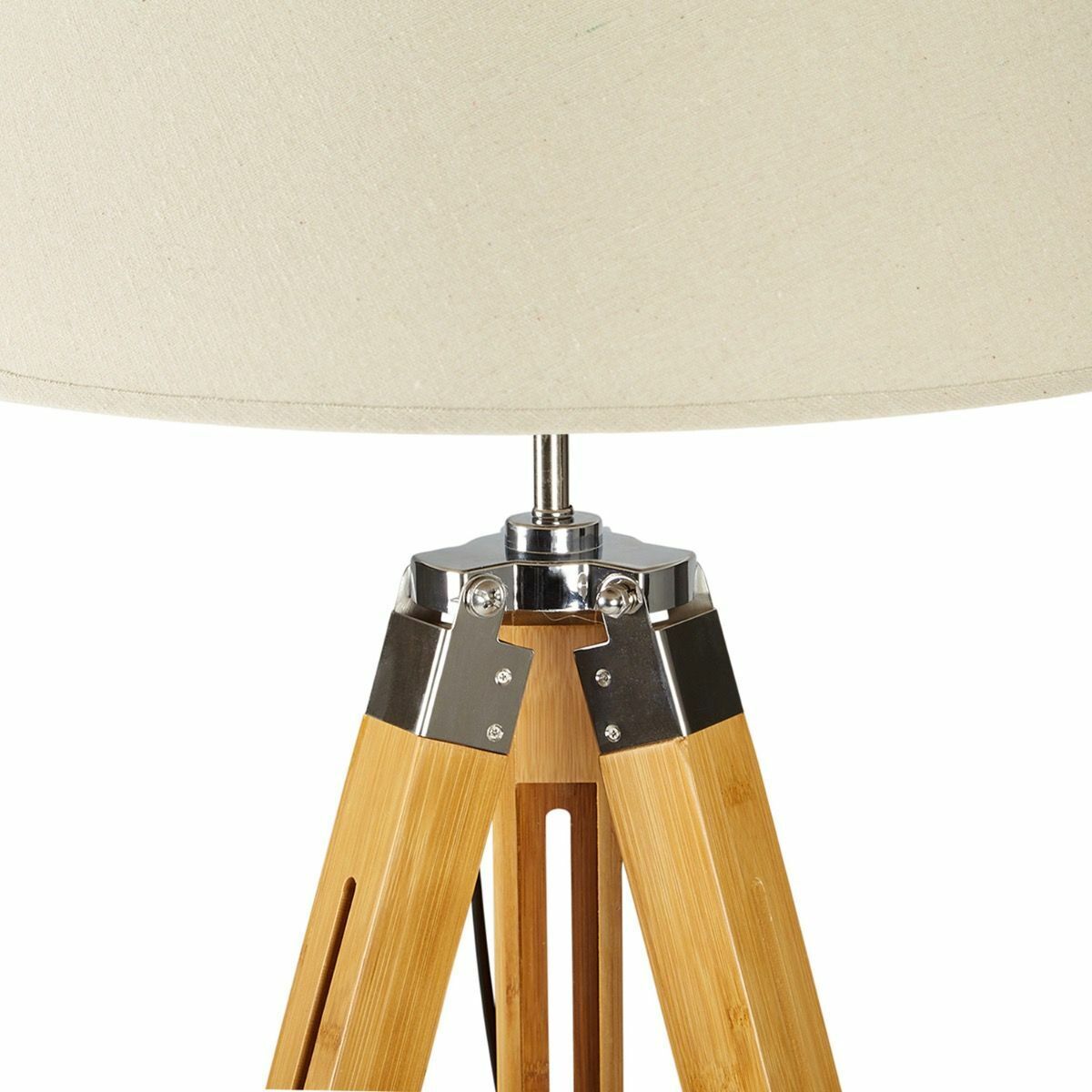 Bamboo tripod floor lamp with beige linen shade