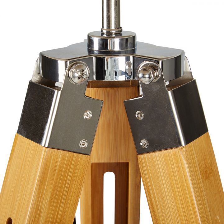 Bamboo tripod floor lamp with beige linen shade