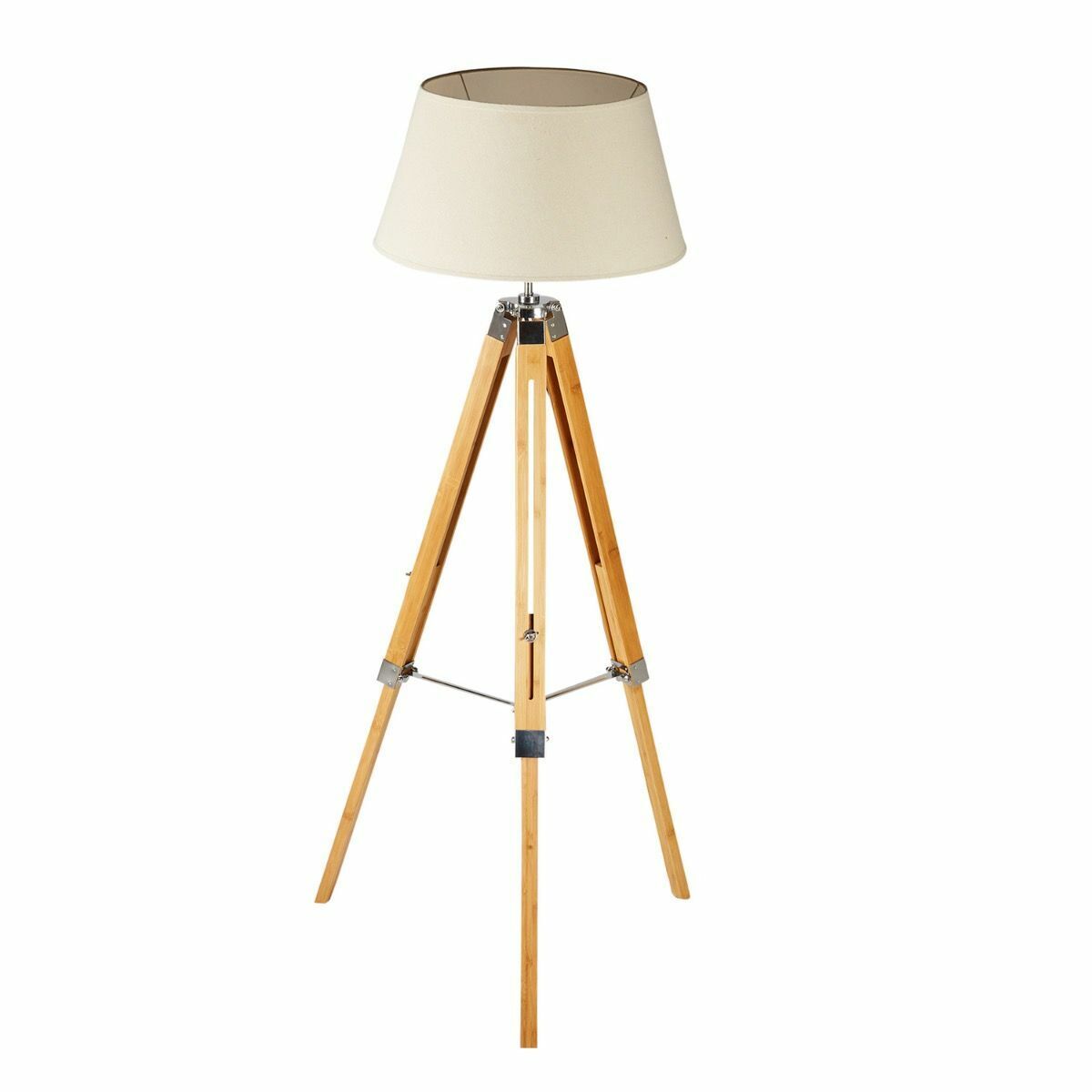 Bamboo tripod floor lamp with beige linen shade