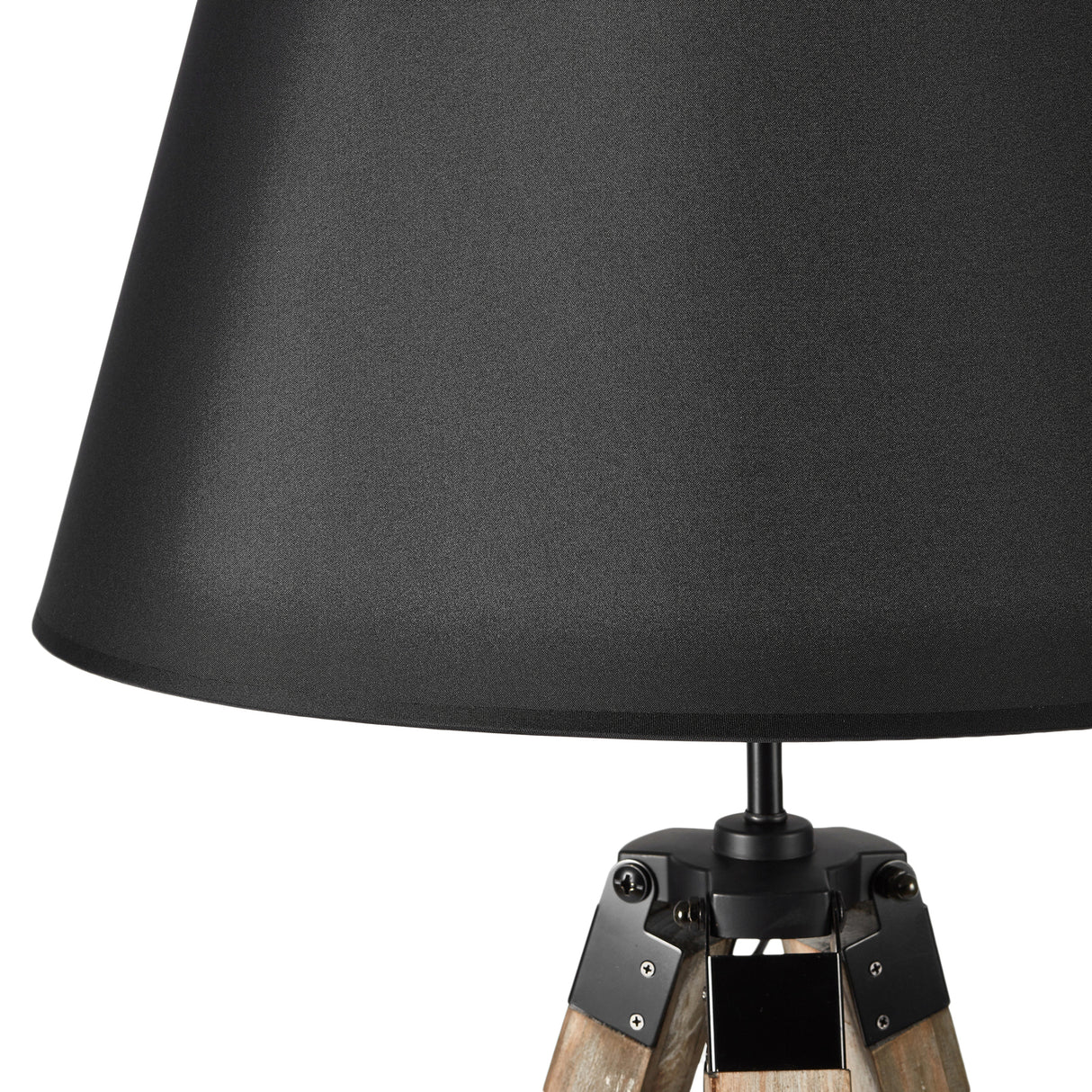 Large Tripod Floor Lamp Wooden with Black Linen Shade