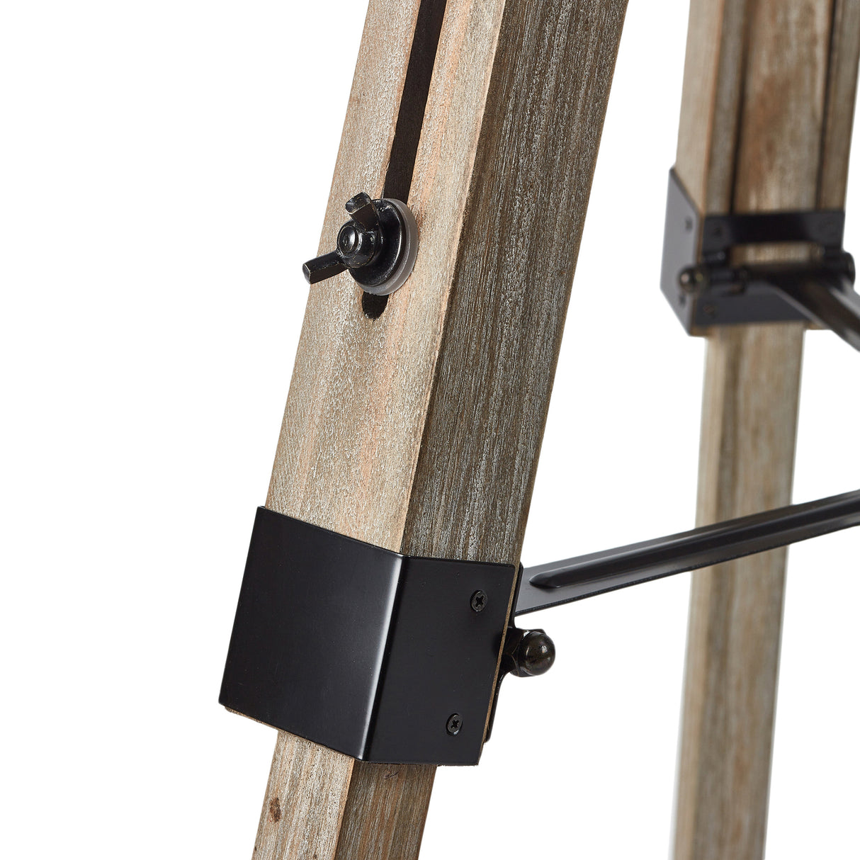 Large Tripod Floor Lamp Wooden with Black Linen Shade