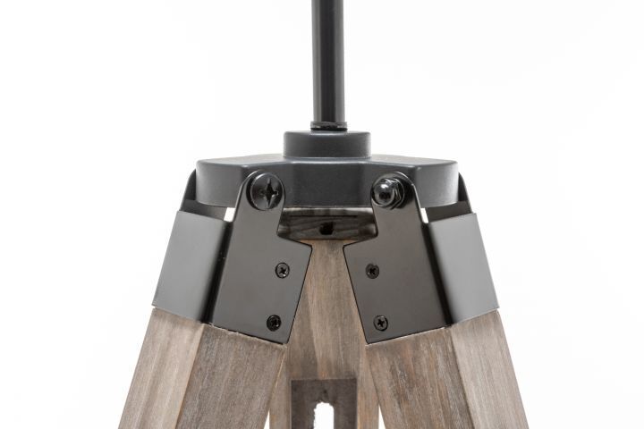 Large Tripod Floor Lamp Wooden with Black Linen Shade