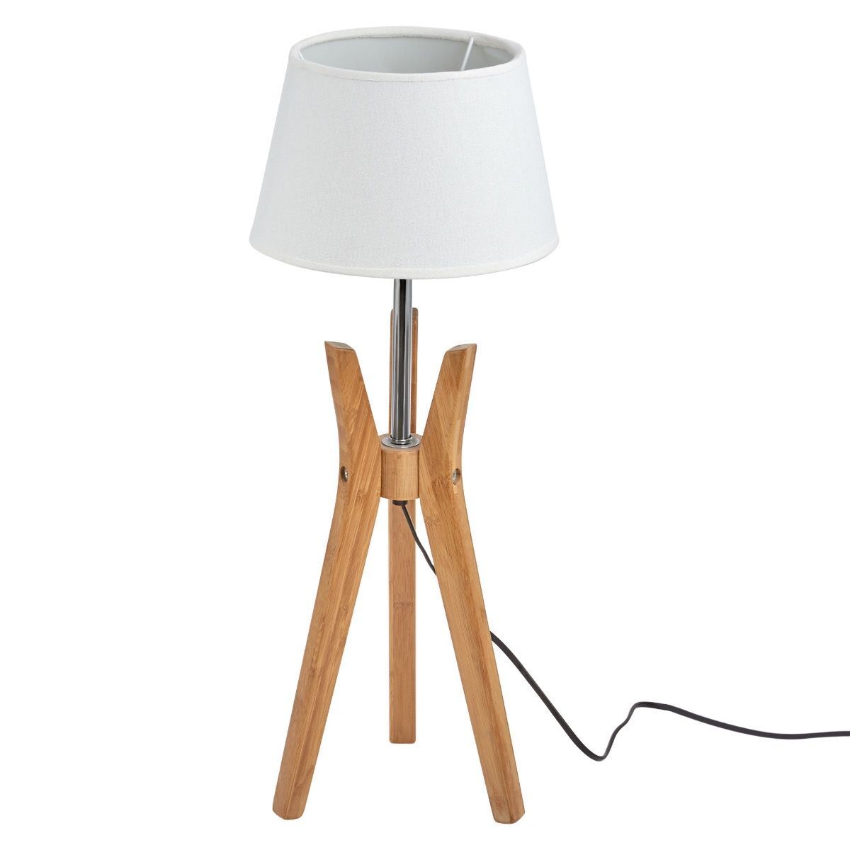 Bamboo tripod table lamp with white linen shade - view 5