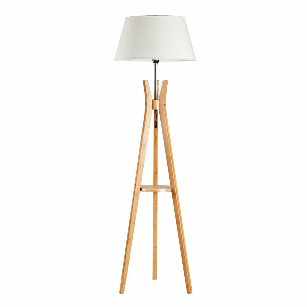 Bamboo tripod floor lamp with washed white linen shade