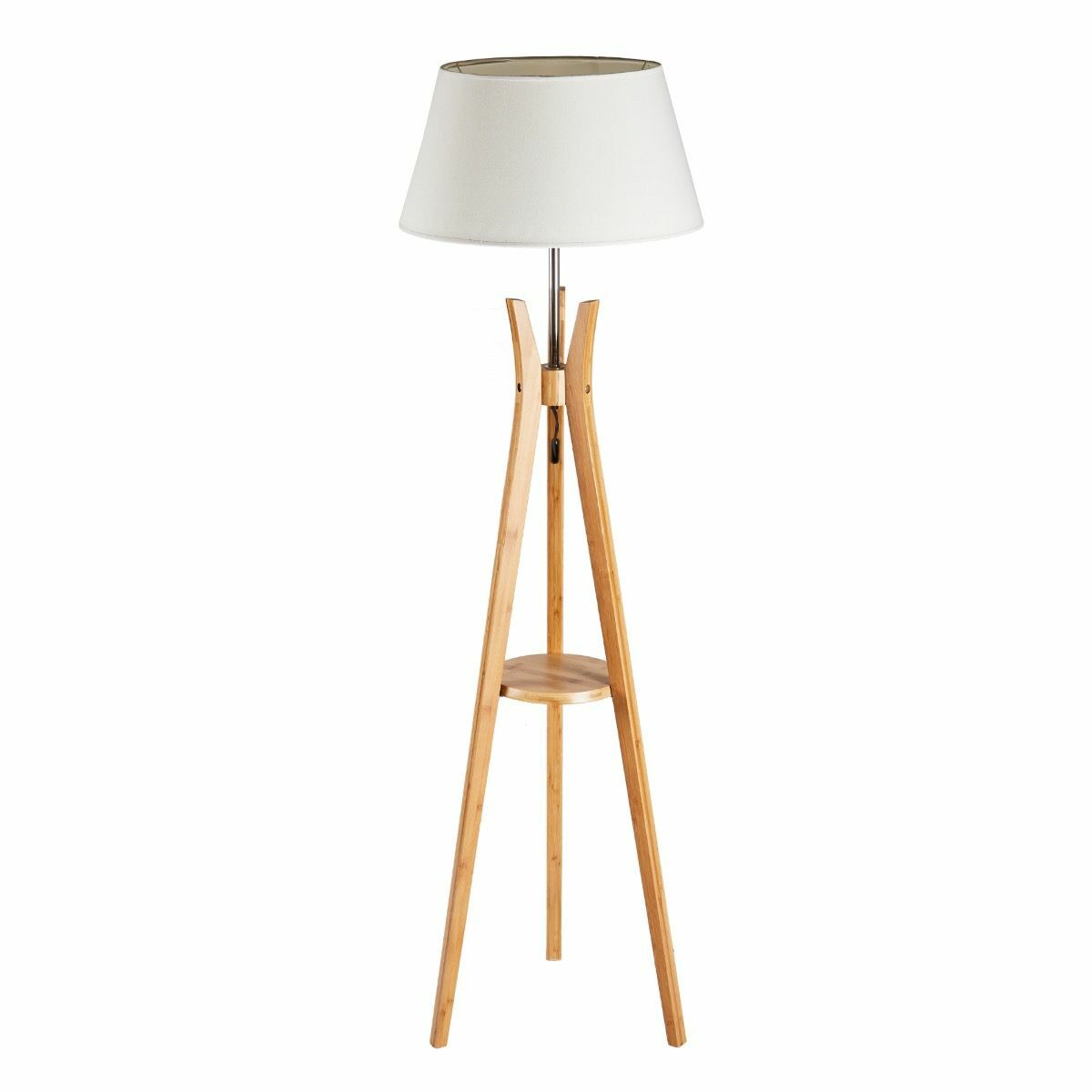 Bamboo tripod floor lamp with washed white linen shade