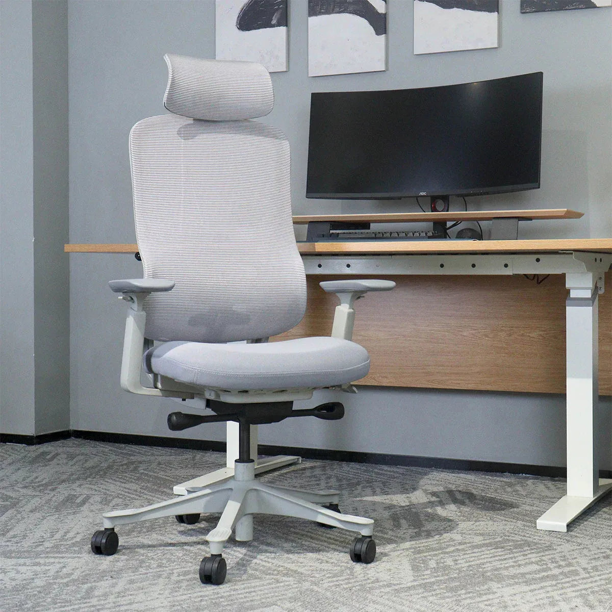 Yallingup white and grey ergonomic mesh office chair