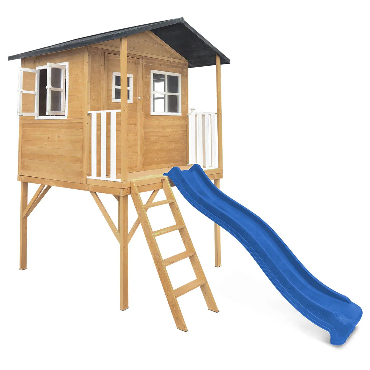 Kids Wooden Cubby House with 2.2m Slide, Blue