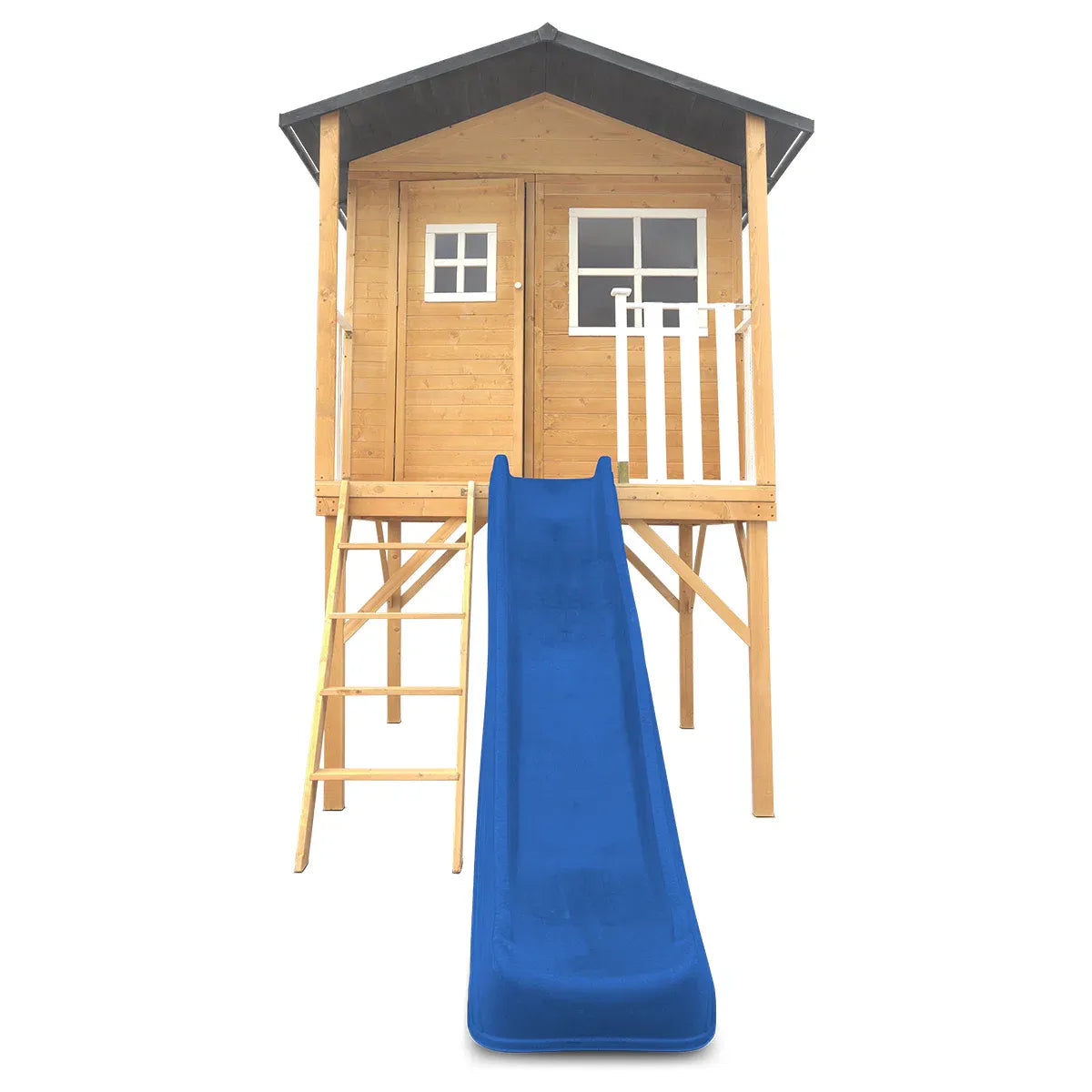 Kids Wooden Cubby House with 2.2m Slide, Blue