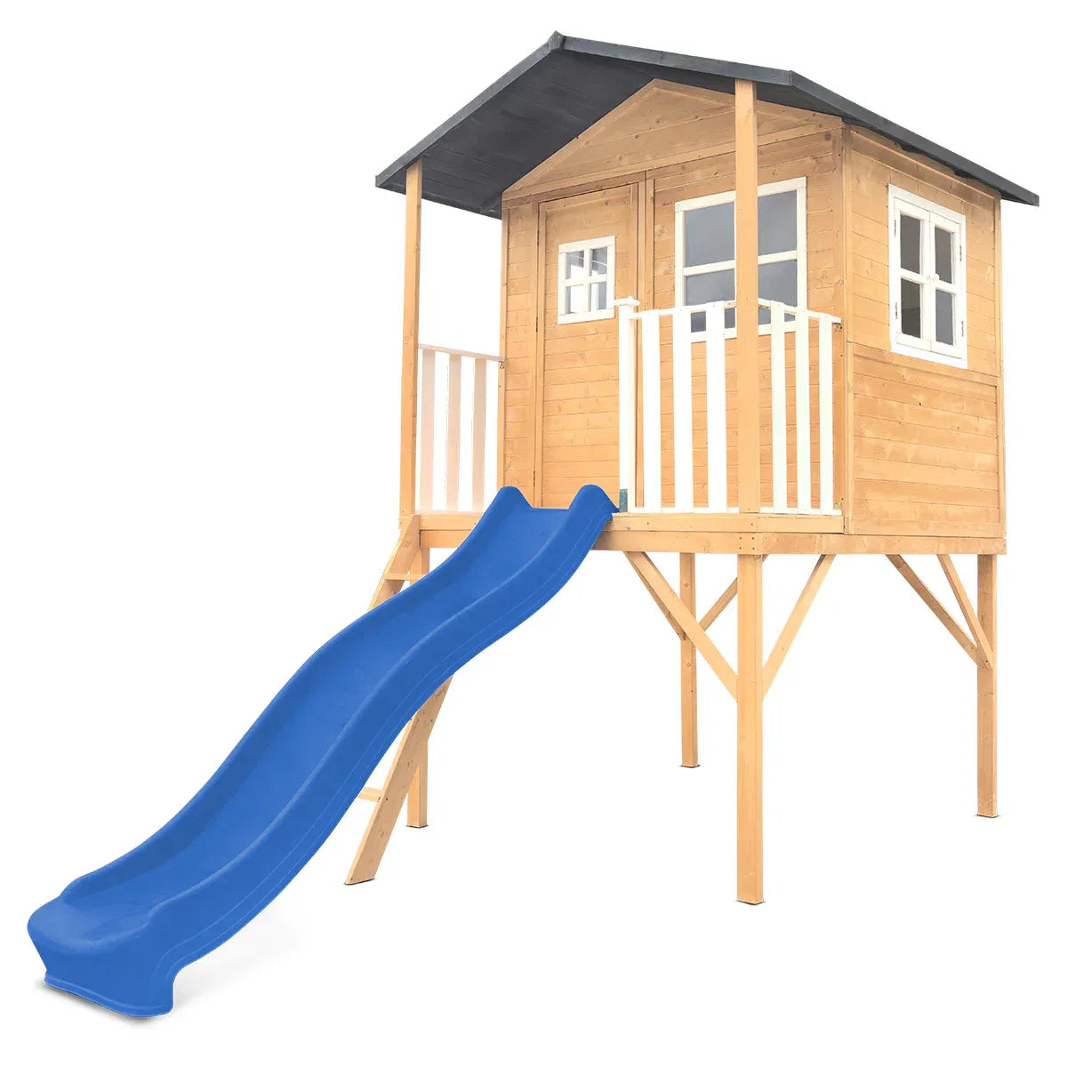 Kids Wooden Cubby House with 2.2m Slide, Blue