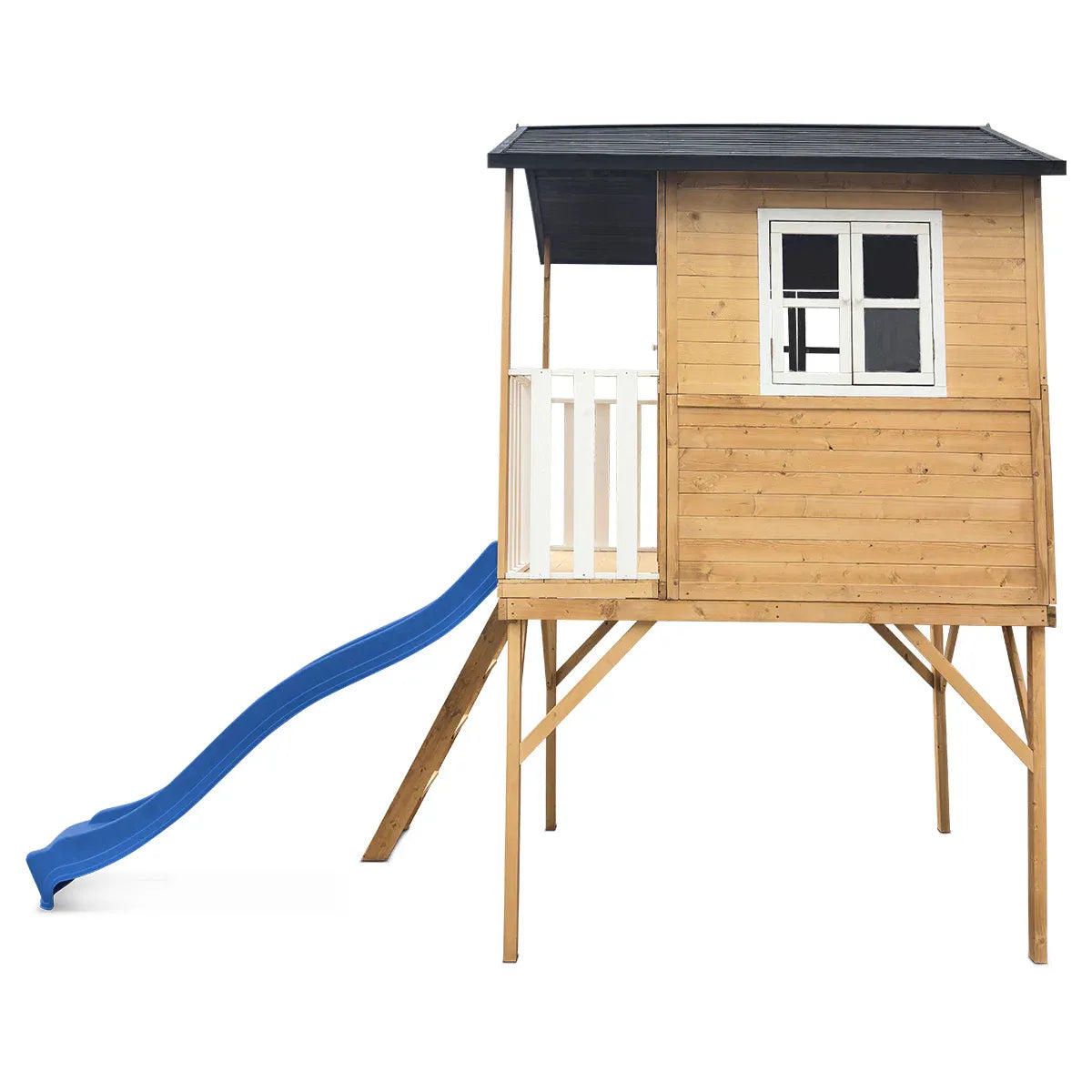Kids Wooden Cubby House with 2.2m Slide, Blue