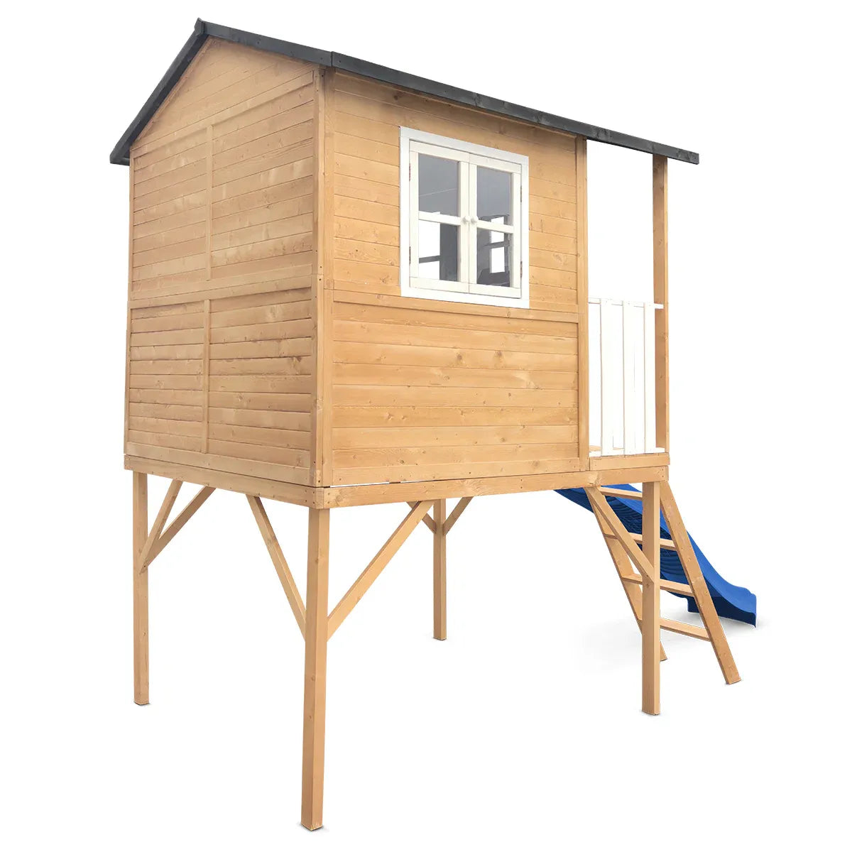 Kids Wooden Cubby House with 2.2m Slide, Blue